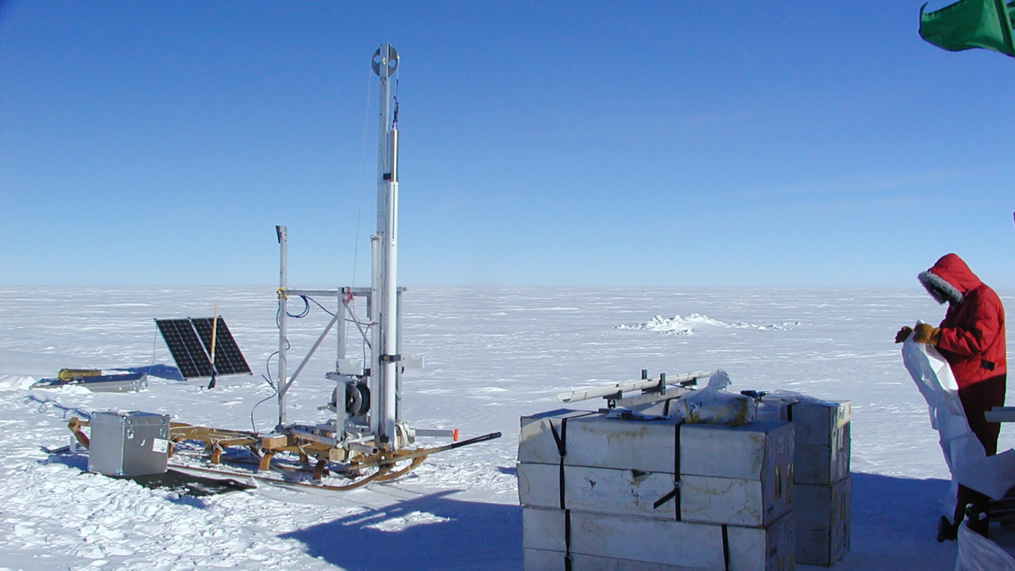 The 2-Inch Drill in Antarctica during one of the field seasons of the U.S. ITASE science program. The 2-Inch Drill is now decommissioned as its functionality has been replaced by the 2-inch Stampfli Drill system. Credit: Dan Dixon