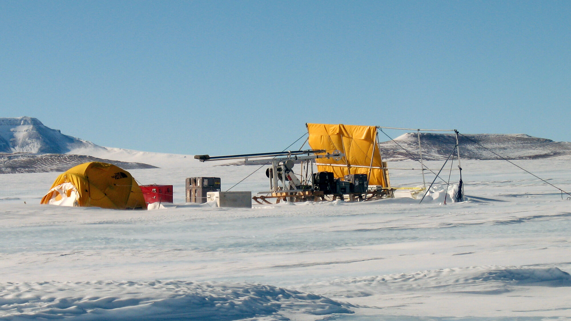 One of the shallow drill sites at Allan Hills, Antarctica, during the 2009-2010 summer field season. Credit: Mike Waszkiewicz