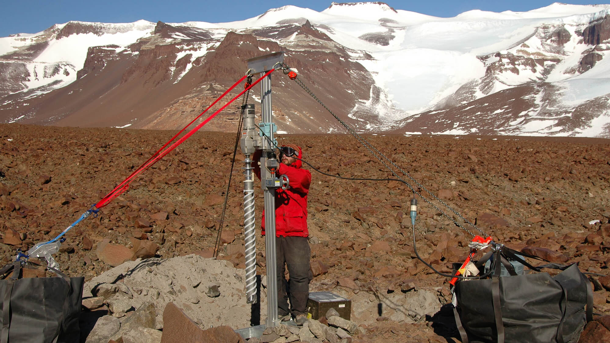 The Koci Drill at Beacon Valley, Antarctica, during the 2008-2009 field season. Credit: Tanner Kuhl