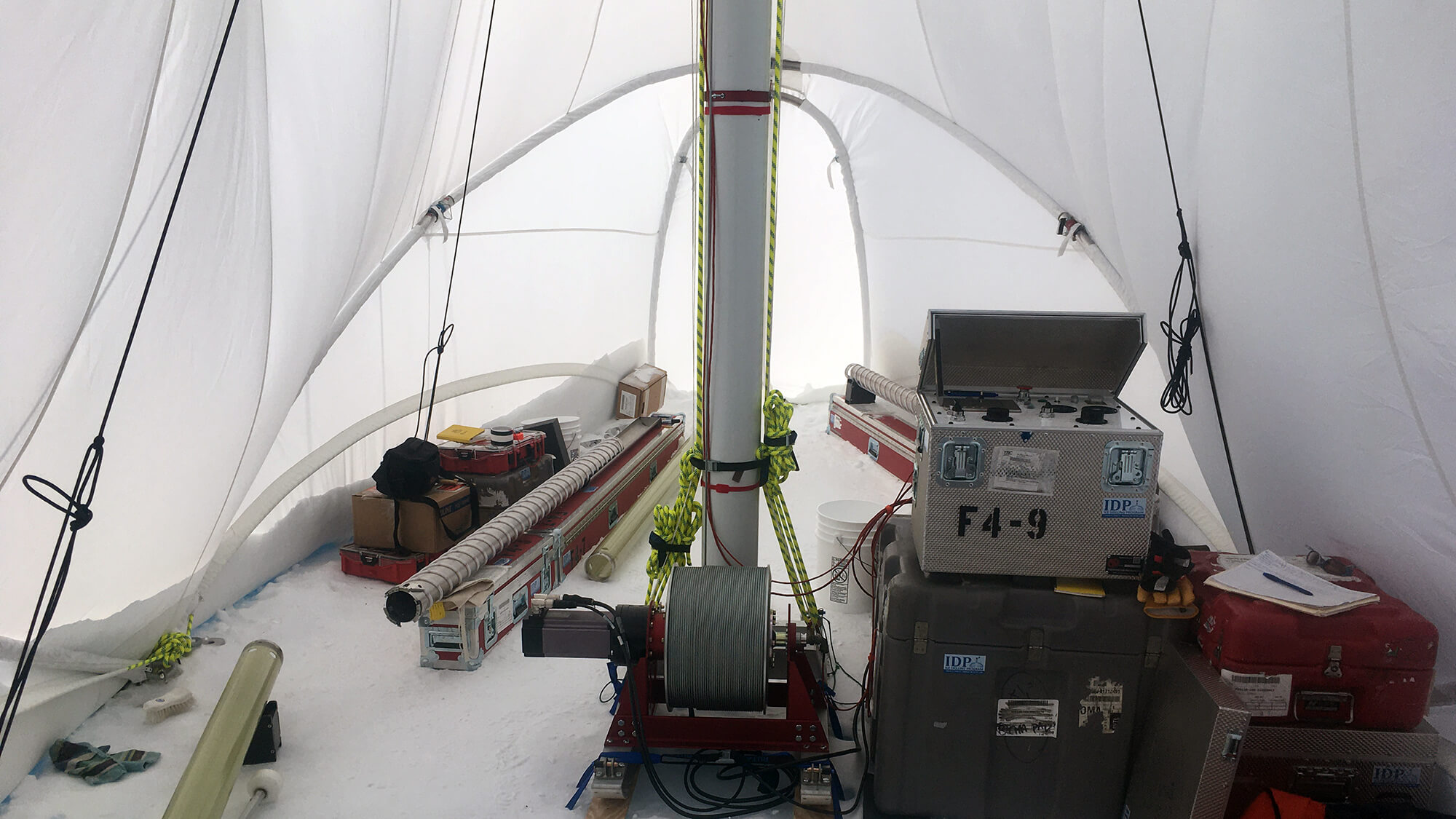 Foro 400 drill system inside the drill tent at Allan Hills, Antarctica, during the 2019/20 field season. Credit: Tanner Kuhl