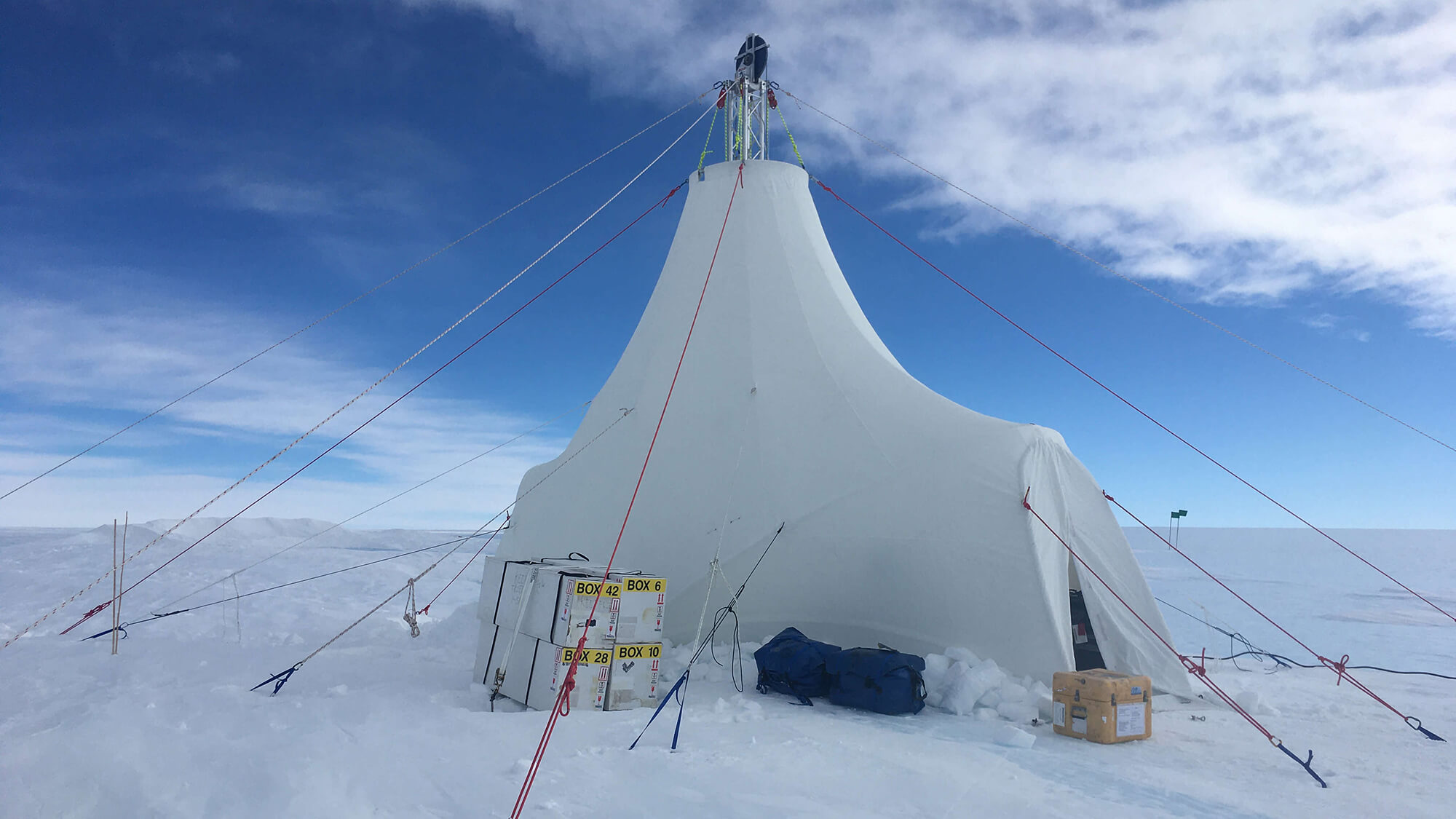 The MAST tent for the BID-Deep system at Allan Hills, Antarctica, during the 2019/20 field season. Credit: Tanner Kuhl.